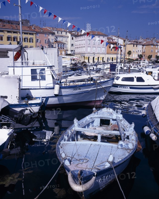 CROATIA, Rovinj, Moored boats in the harbour