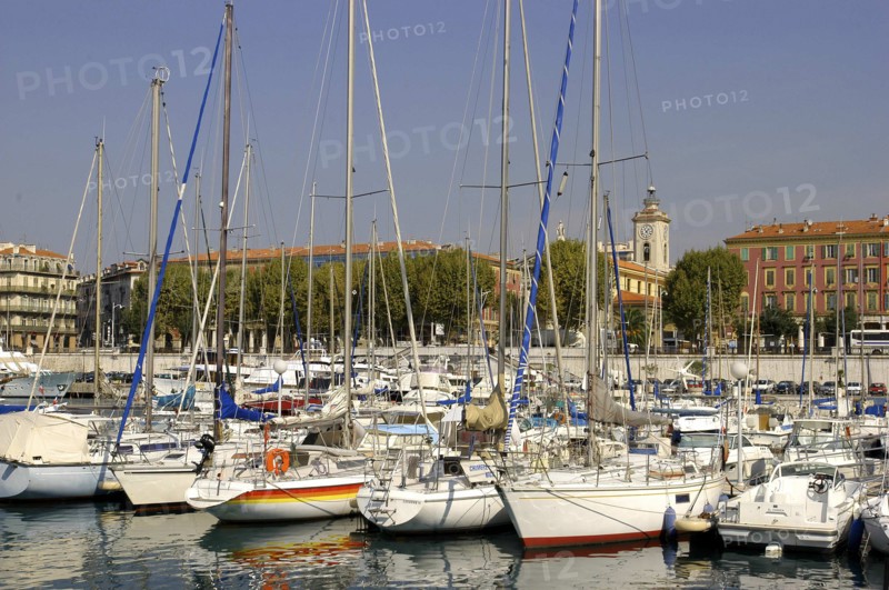 FRANCE, Cote d Azur, Nice, Harbour with rows of moored boats