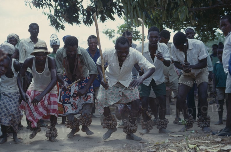 TANZANIA, Dodoma, Ngomas dancers using clusters of nuts tied around their ankles as instruments