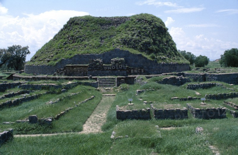 PAKISTAN, Punjab, Taxila, Sirkap shrine of two headed eagle ruined remains.