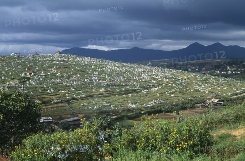 VIETNAM, Dalat, View over large cemetery set in the hills over the city