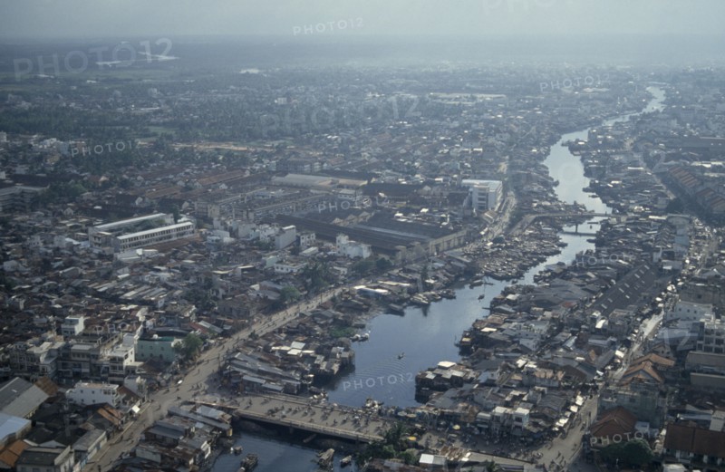 VIETNAM, South, Ho Chi Minh City , Aerial view of the city with river dwellings