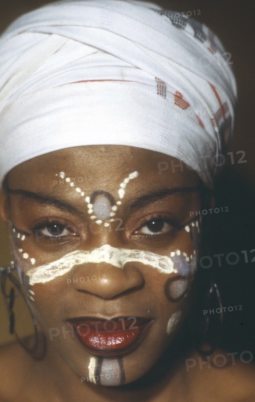 NIGERIA, People, Women, Portrait of woman wearing African make up