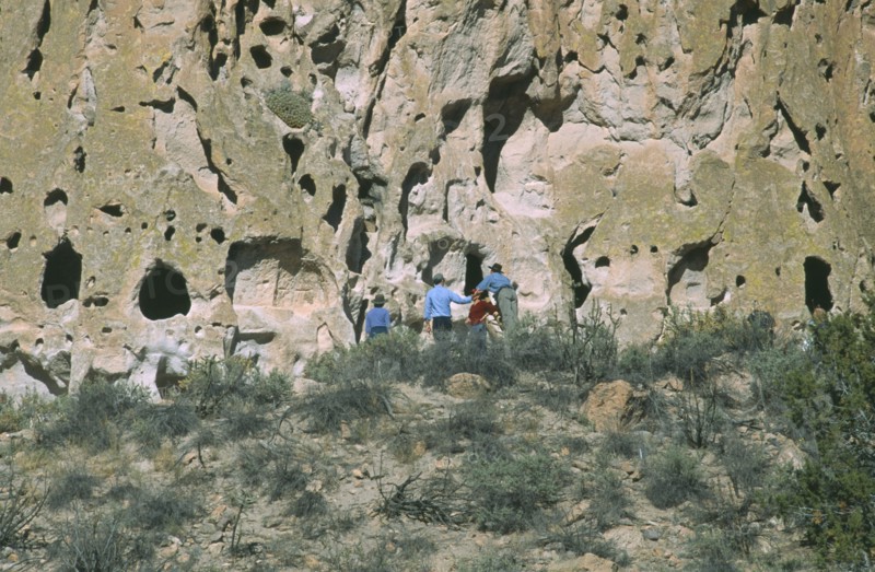 USA, New Mexico, Bandalier, Anasazi Indian cave dwellings in the national monument