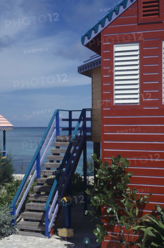 WEST INDIES, Bahamas, Nassau, Compass Point.  Architectural detail showing roof vent and window shutters.