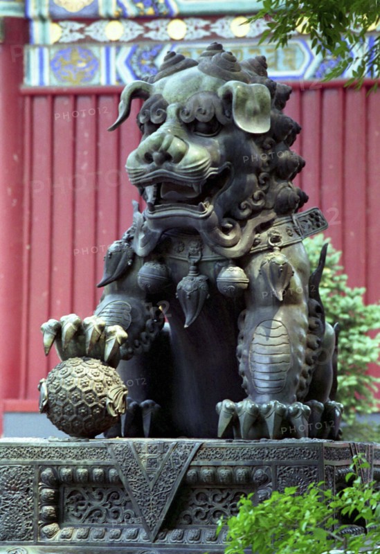 CHINA, Beijing, Forbidden City, Lion statue Guardian to the Old City