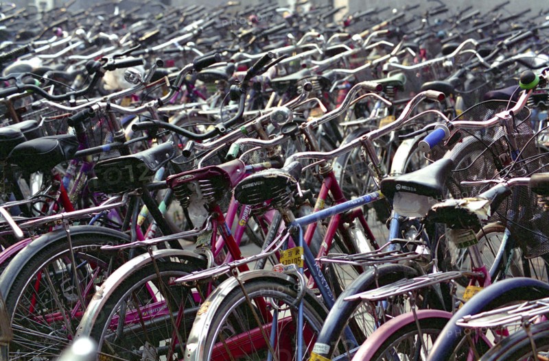 CHINA, Henan, Luoyang, View over mass of bicycles in the City Bike park