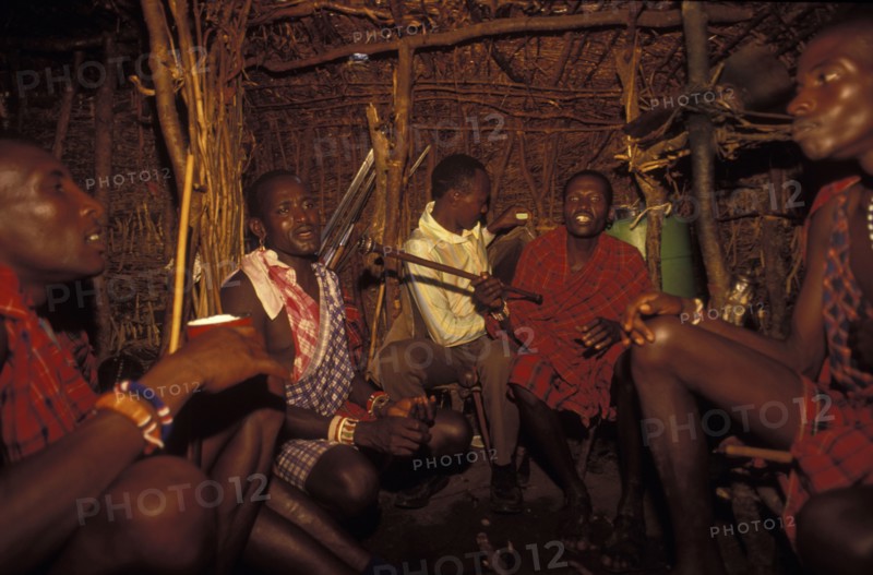KENYA, , Maasai moran young warriors drinking milk during an initiation ceremony which brings them into manhood. The Maasai diet consists almost entirely of meat blood and milk.