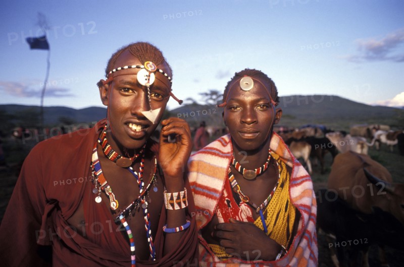KENYA, Kajiado, Maasai moran at an initiation ceremony into manhood