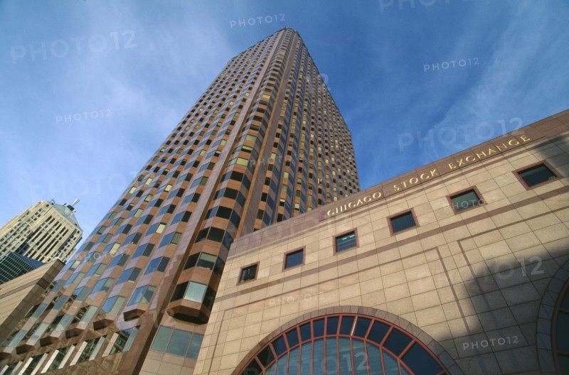 USA, Illinois, Chicago, "Stock Exchange building, exterior facade."