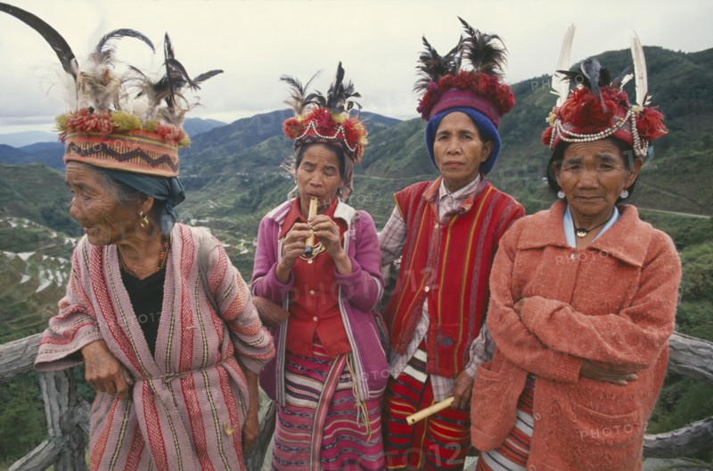 PHILIPPINES, Luzon, General, Group of elderly Ifugao tribeswomen near Banaue.