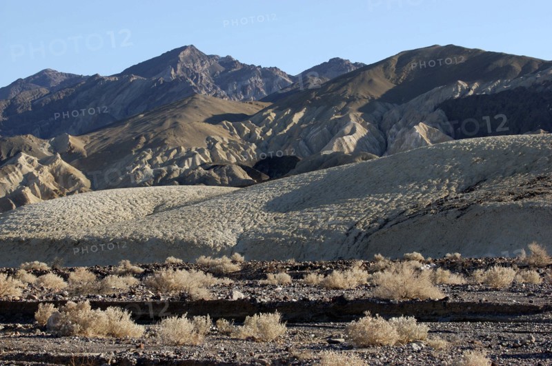 USA, California, Death Valley, View over the desert landscape toward rocky mountainous horizon