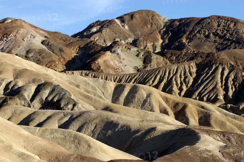USA, California, Death Valley, View over layered sculpted rock hills