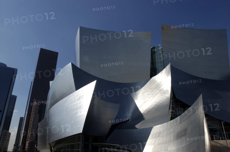 USA, California, Los Angeles, The Walt Disney Concert Hall modern silver exterior designed by Frank Gehry