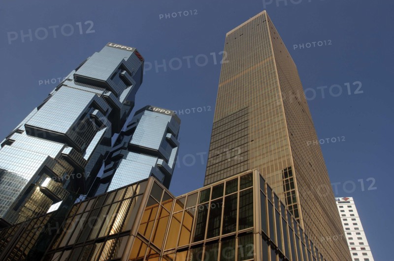 HONG KONG, General, Angled view looking up at city skyscrapers