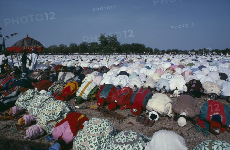 NIGERIA, Katsina, Salah Day marking the end of Ramadan.  Lines of Muslim men at prayer.