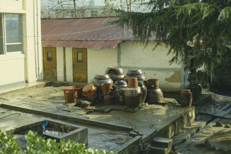 SOUTH KOREA, Food, "Earthenware pots containing Kimchi, fermented spiced vegetables that is a staple of the Korean diet."