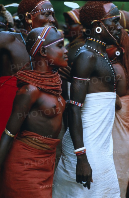 KENYA, Samburu, Samburu performing ritual dance.