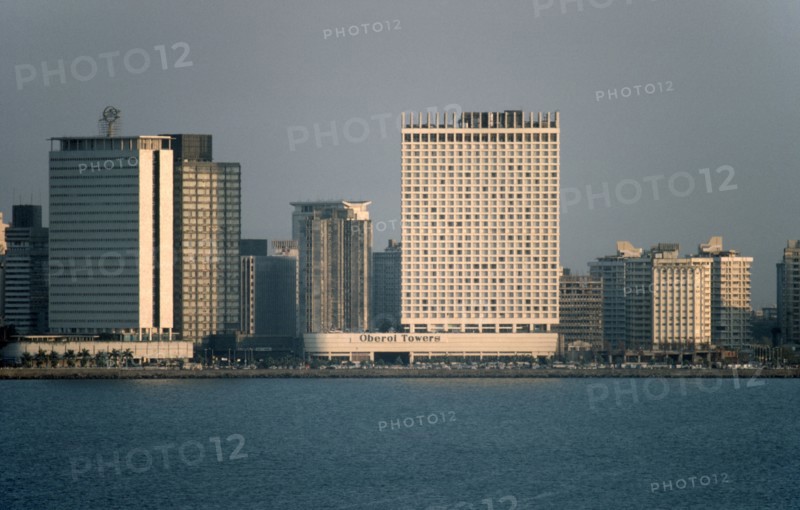 INDIA, Maharashtra, Bombay, Modern buildings on city skyline.