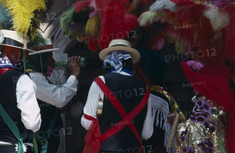 MEXICO, Tlaxcala, Men in costume for carnival.