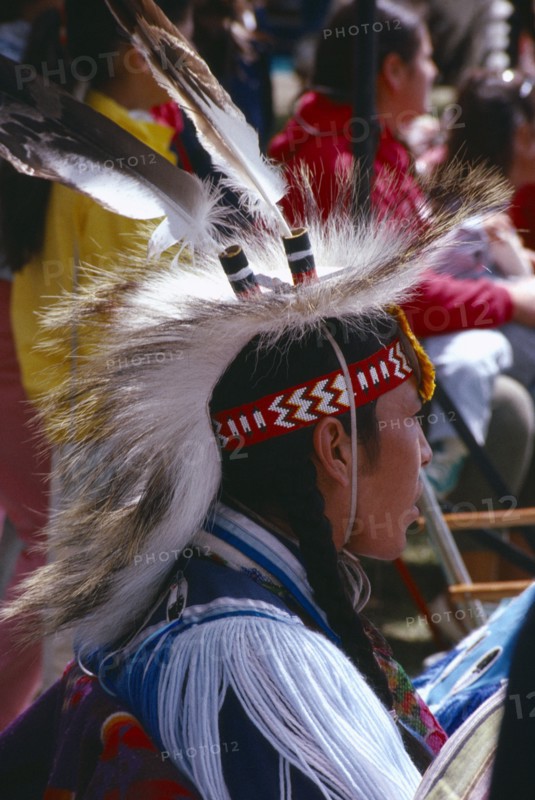 CANADA, Alberta, Edmonton, Blackfoot Native American Indian in full regalia at Pow Wow Edmonton Alberta. Indigenous Tribes Blackfoot and Hobbema Native Americans