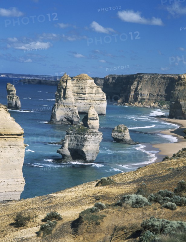 AUSTRALIA, Victoria, Port Campbell N.P, Great Ocean Road. The Twelve Apostles sea stacks in early morning