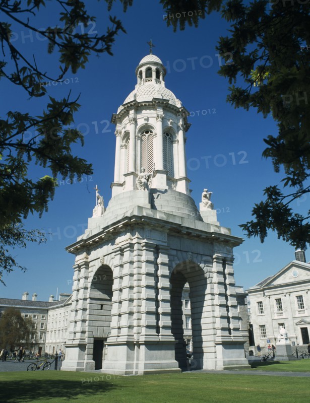 IRELAND, County Dublin, Dublin, Trinity College campanile built in 1853 by Sir Charles Lanyon