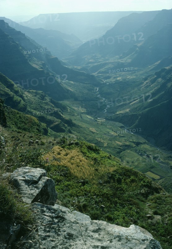 ETHIOPIA, Dese , View from Dese towards Wegel Tena Woilo Province over mountains into green valley.