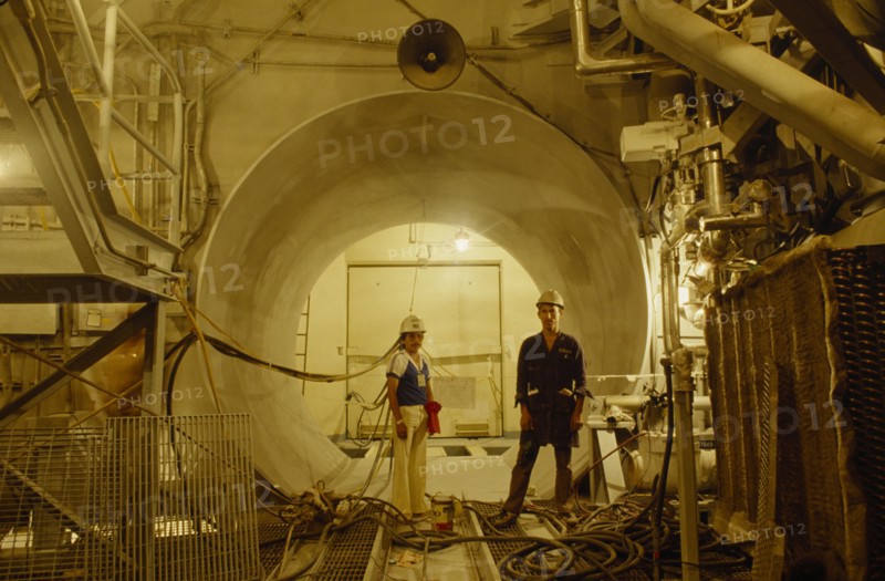MEXICO, Laguna Verde, Interior of nuclear reactor plant with two male workers.