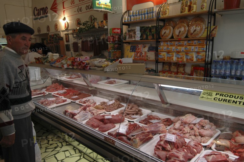 ROMANIA, Tulcea, Tulcea, Modern well stocked meat shop selling a wide variety of fresh meat