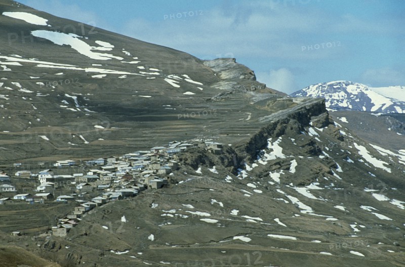 RUSSIA, Dagestan, Caucasus Mountains, Mountain landscape and village.