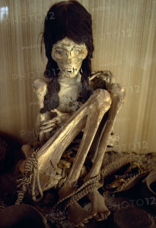 CHILE, Antofagasta, San Pedro de Atacama, Chinchorro Mummy. Mummified girl.