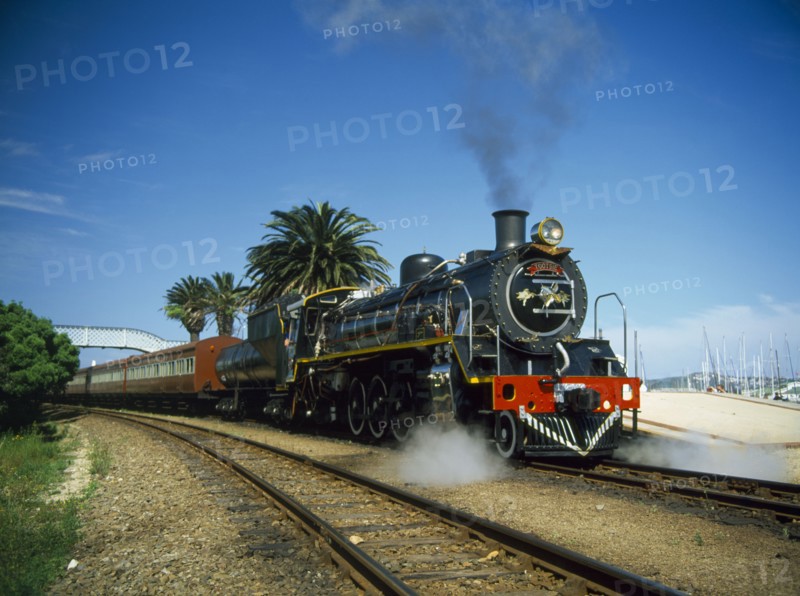 SOUTH AFRICA, Western Cape, Knysna, Tootsie engine of the National Train Collection travelling between George and Knysna.