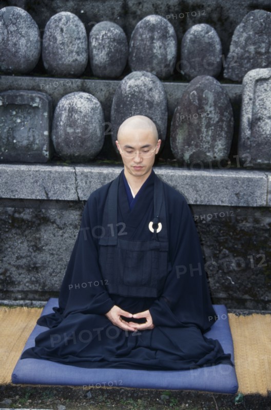 JAPAN, Zen, Buddhist Monk in Half Lotus position