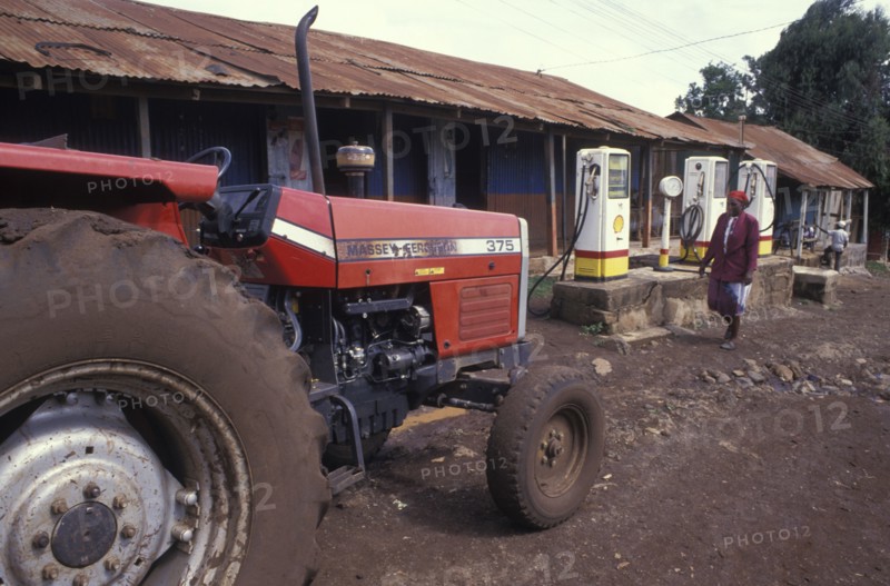 KENYA, Loitokitok, A tractor at a petrol station in the entirely Maasai populated town