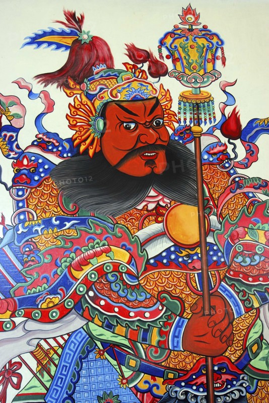 MALAYSIA, Kuala Lumpur, Chinatown, Close up of a colourful Temple mural