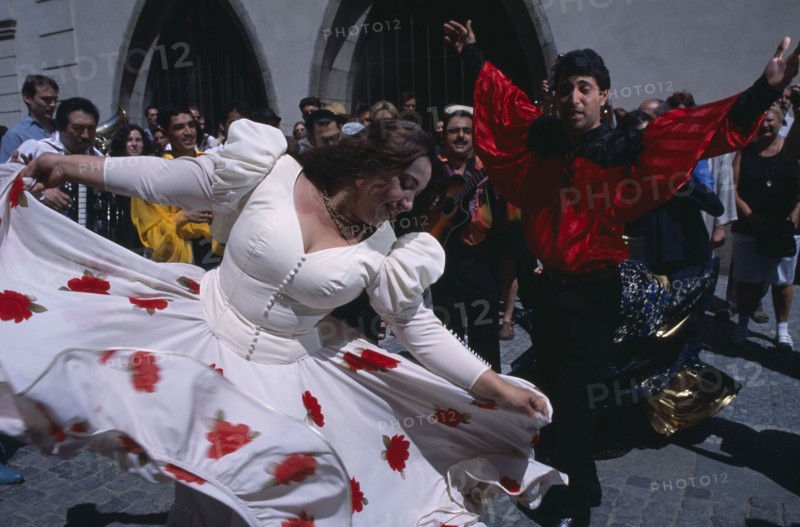 CZECH REPUBLIC, Prague, Dancers and musicians at Khamoro International Gypsy Festival held each May.