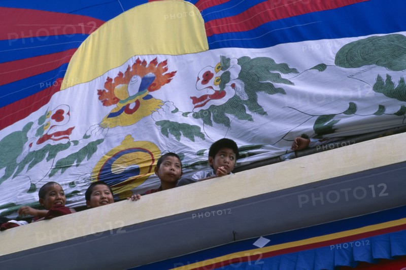 INDIA, Himachal Pradesh, Dharamsala, Tibetan children at celebrations for the birthday of the Dalai Lama.