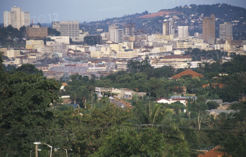 UGANDA, Kampala, City scape. View over tall buildings.