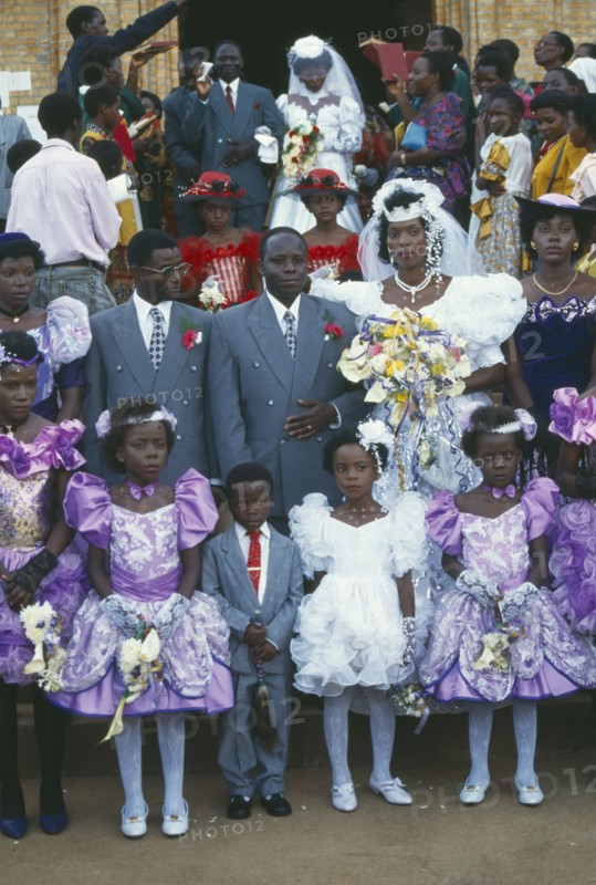 UGANDA, Kampala, Wedding party outside Rubaga Cathedral