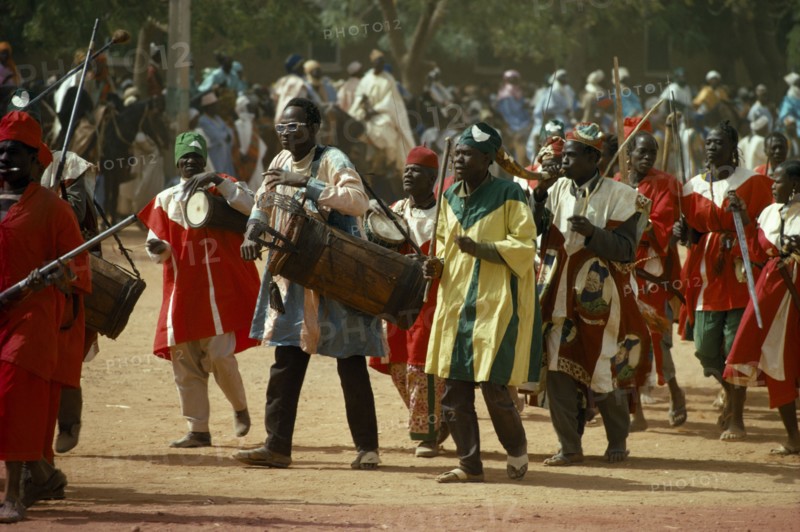NIGERIA, Katsina, Musicians in procession for Salah Day.