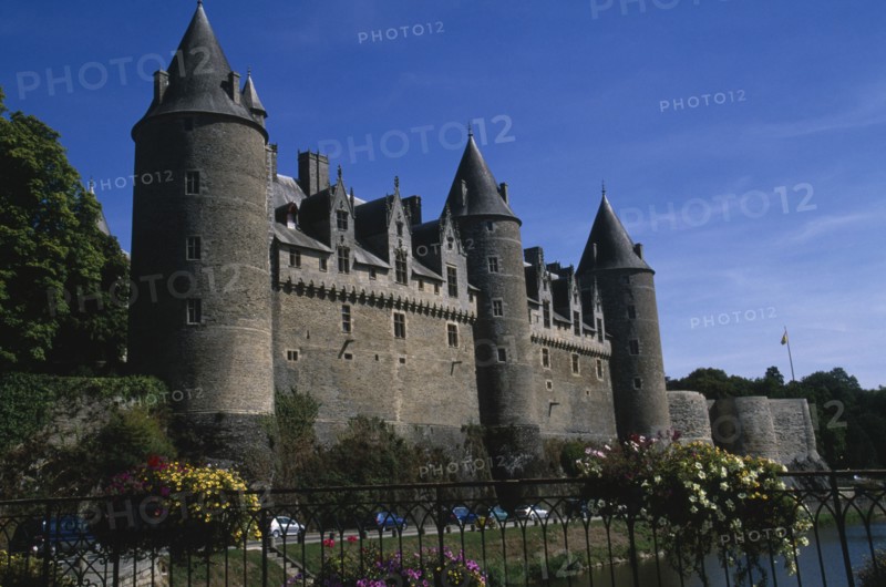 FRANCE, Brittany, Morbihan, Josselin. View of castle exterior.