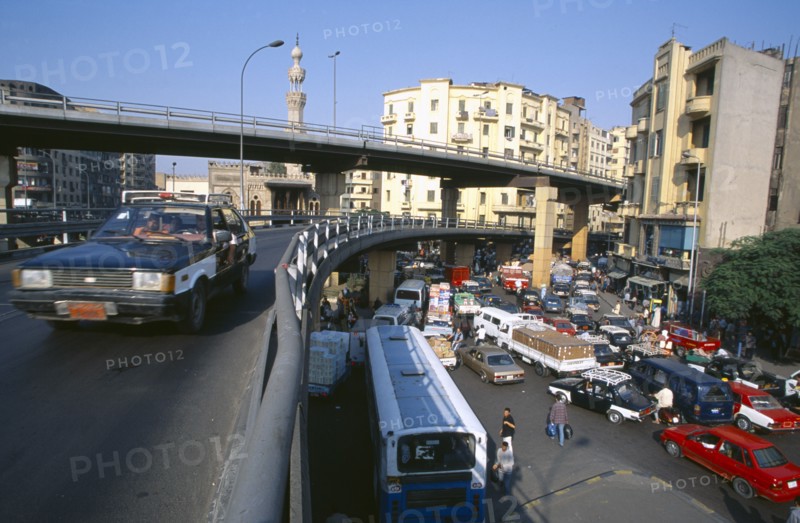 EGYPT, Cairo , City view of busy roads and congested traffic