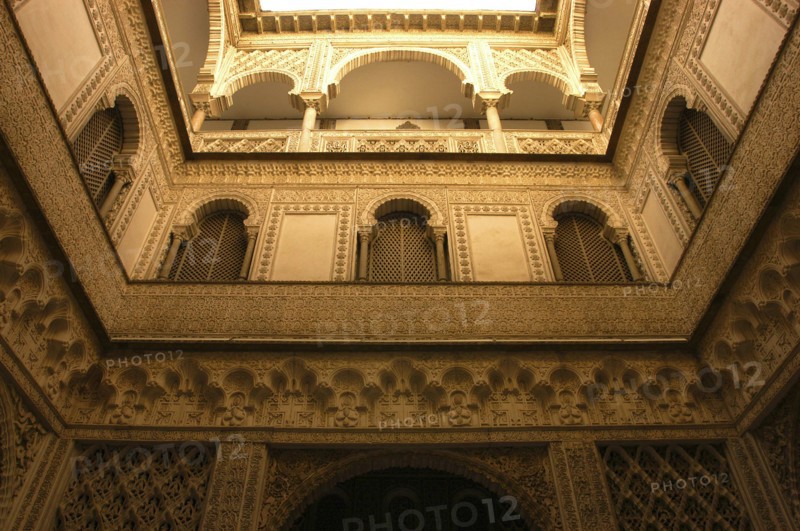 SPAIN, Andalucia, Seville, The Royal Alcazar angled interior view