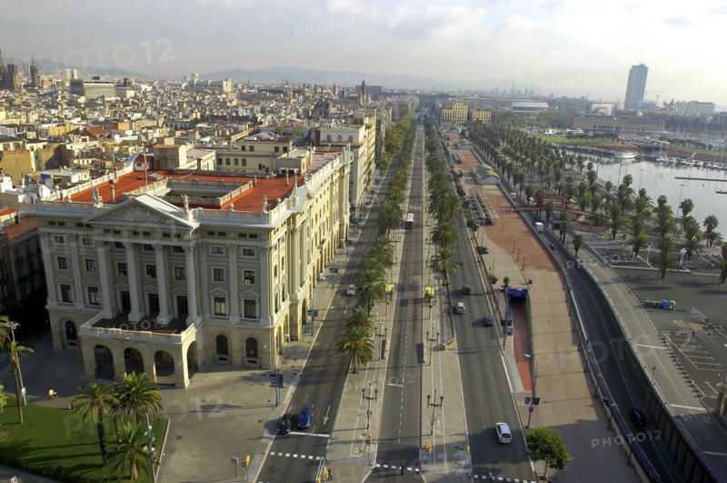SPAIN, Catalonia, Barcelona, View over road and city skyline