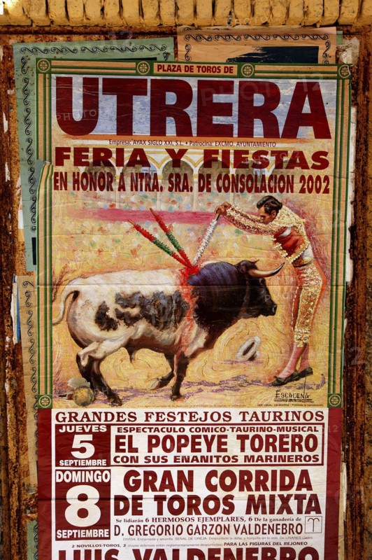SPAIN, General, Bull fight poster showing a drawing of a matador spearing a bull