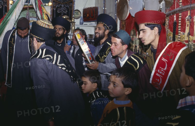 PALESTINE, Gaza, Gaza City, Sufi dancers and musicians in a mosque