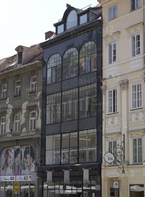 SLOVENIA, Ljubljana, Art Nouveau facade of Trubarjev Antikvariat bookshop