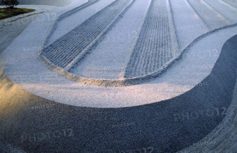 JAPAN, Religion, Zen Buddhism, "Zen garden, detail of raked gravel."