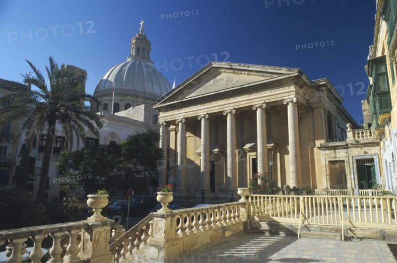 MALTA, Mdina, St Pauls Anglican Catherdral with dome of Carmelite Church behind.